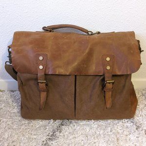 Brown leather and canvas laptop messenger bag